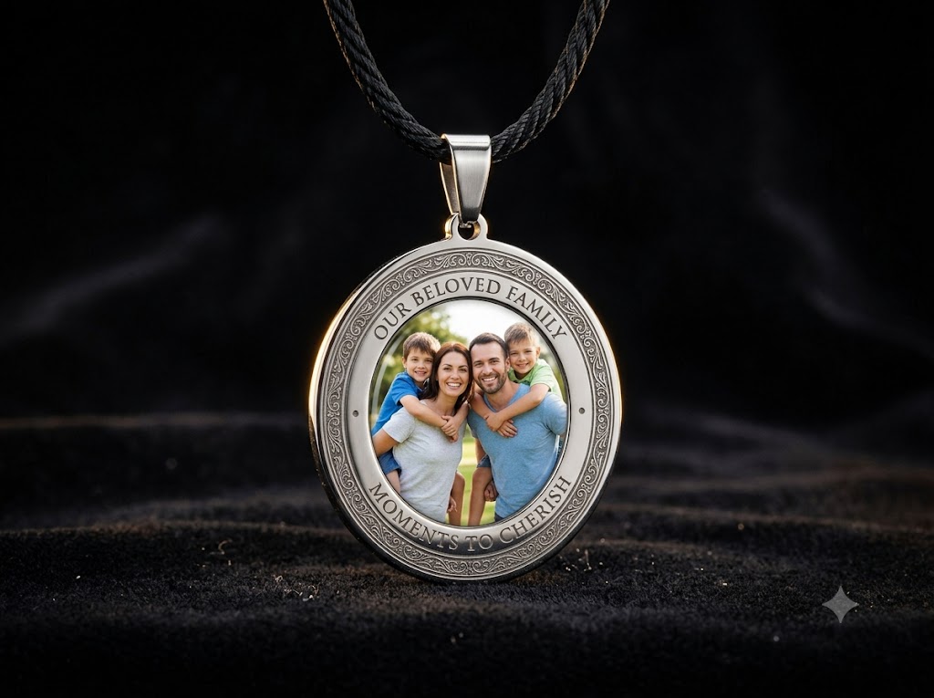 Medall??n conmemorativo con fotograf?�a UV y grabado l??ser en acero inox